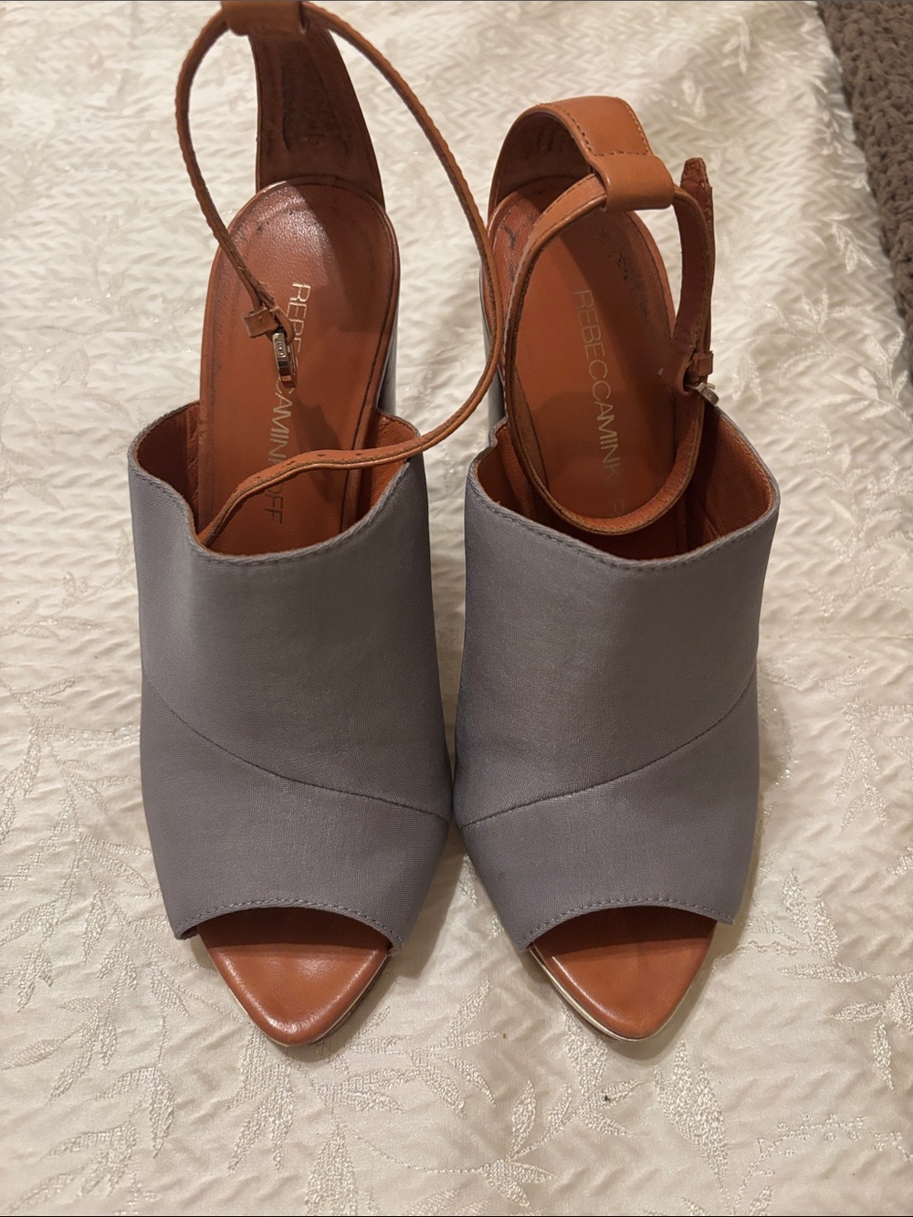 Rebecca Minkoff Gray Open-Toe Slingback Heels